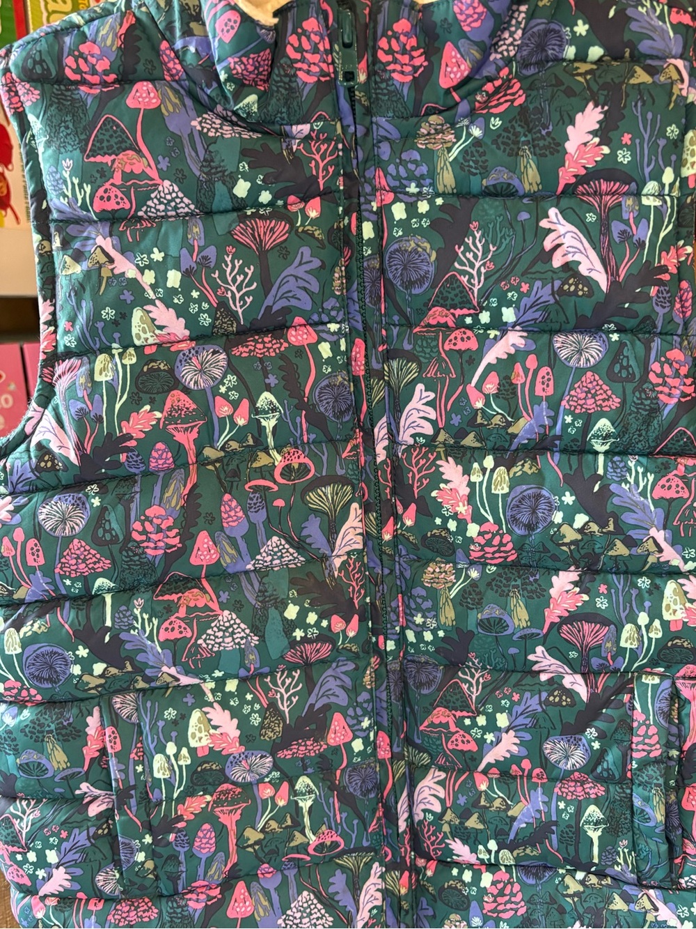 Gymboree Girls' Teal Multi Floral Mushroom Puffer Vest